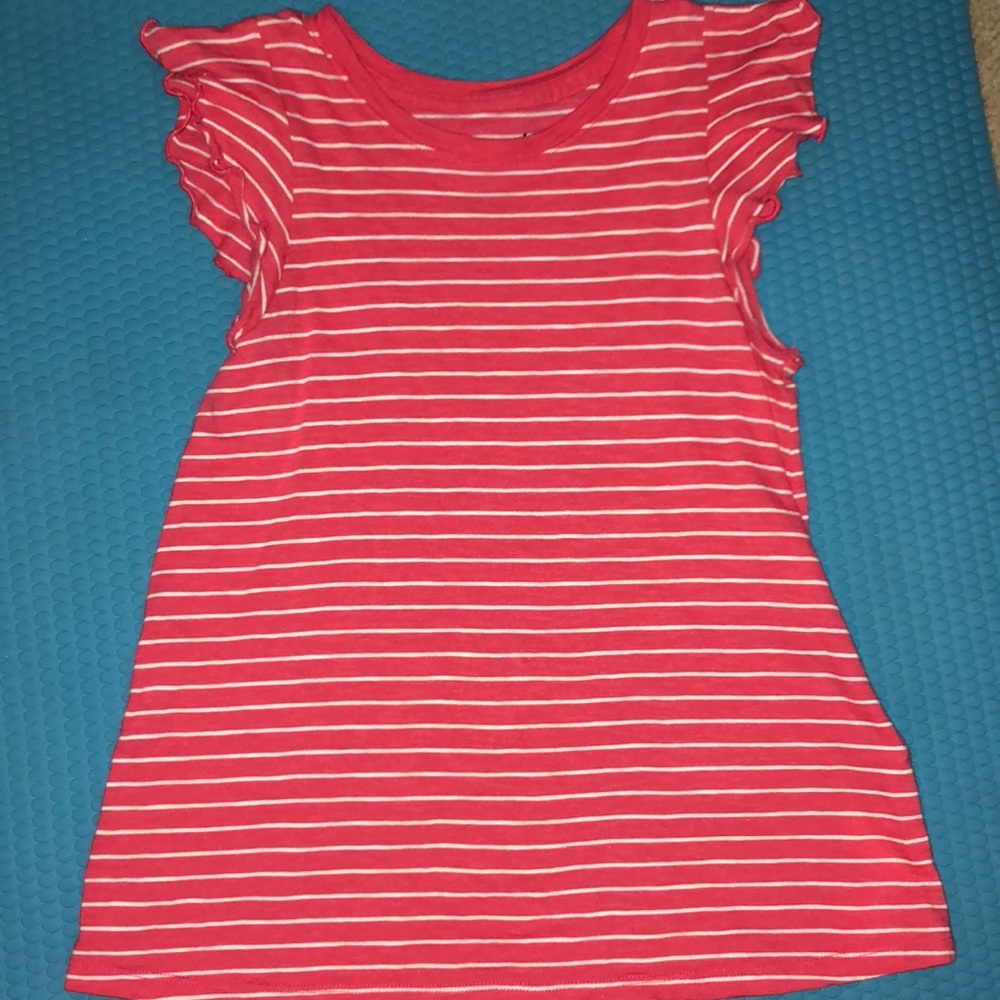 A striped peach ruffled sleeved top